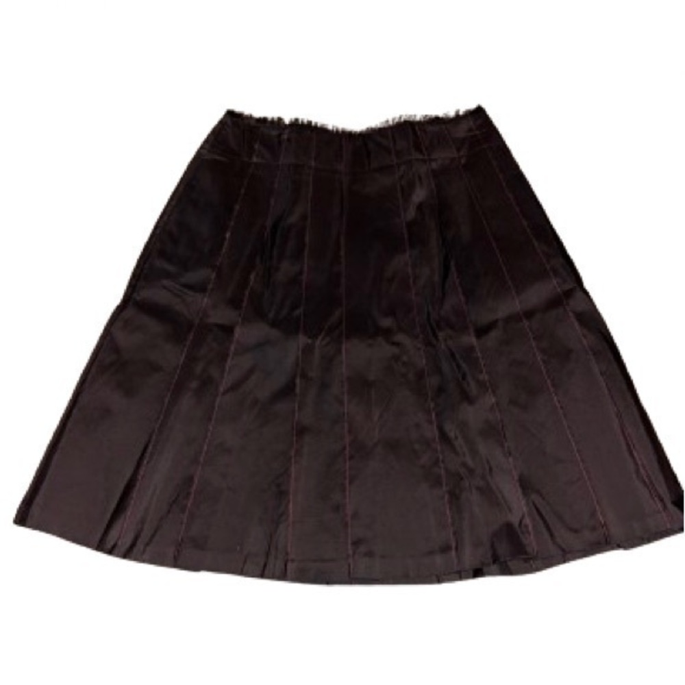 White + Warren dark brown silk taffeta pleated raw waistband skirt NWOT size 6